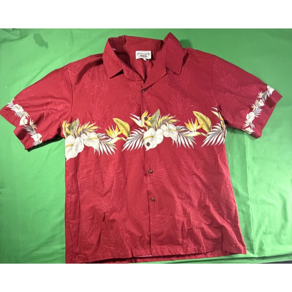 Vintage Pacific Legend Hawaiian Shirt Red White Hibiscus USA Size XL